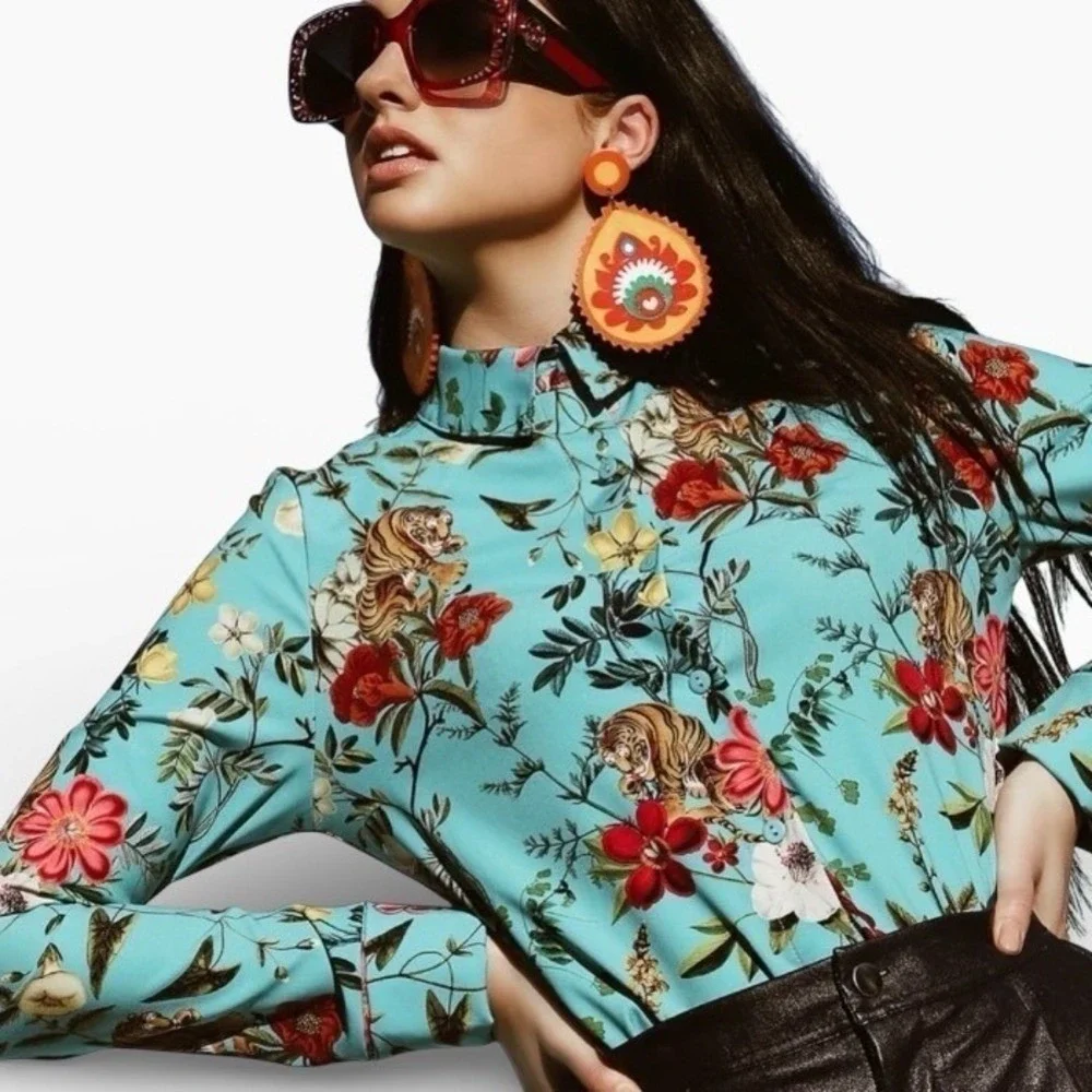 BlackMilk Tropical Tiger Button Down Shirt Womens Career Streetwear Large - Picture 1 of 11